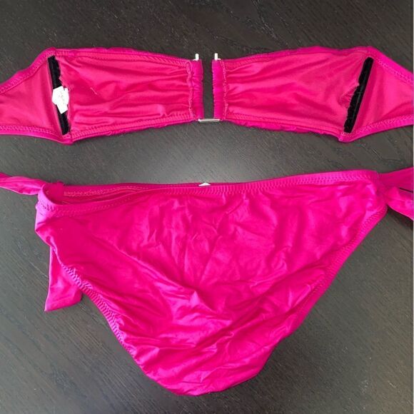 Mossimo Womens 2-Piece Bandeau Bra Tie Bikini Bottom Swimwear Pink Medium/Large - Picture 6 of 7